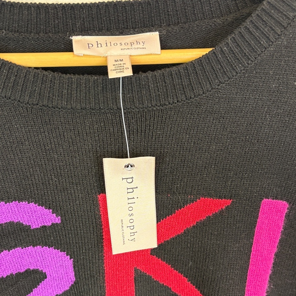 NWT Philosophy Black Sweater with SKI Design size M - Picture 5 of 7